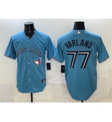 Men Toronto Blue Jays 77 Louis Varland Blue Stitched Baseball Jersey Men Toronto Blue Jays 77 Louis Varland Blue Stitched Baseball Jersey