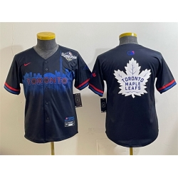 Youth Toronto Blue Jays  26 Leafs Navy 2025 World Series City Connect With White Leafs Logo Limited Stitched Baseball Jersey