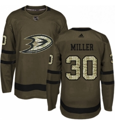 Mens Adidas Anaheim Ducks 30 Ryan Miller Authentic Green Salute to Service NHL Jersey 