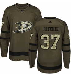 Mens Adidas Anaheim Ducks 37 Nick Ritchie Authentic Green Salute to Service NHL Jersey 