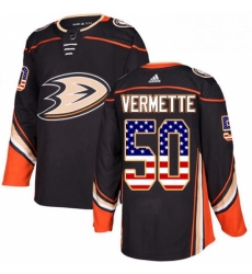 Mens Adidas Anaheim Ducks 50 Antoine Vermette Authentic Black USA Flag Fashion NHL Jersey 