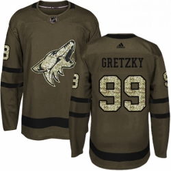 Mens Adidas Arizona Coyotes 99 Wayne Gretzky Premier Green Salute to Service NHL Jersey 