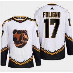 Men Boston Bruins 17 Nick Foligno White 2022 23 Reverse Retro Stitched Jersey