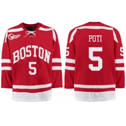 Boston University Terriers BU 5 Tom Poti Red Stitched Hockey Jersey