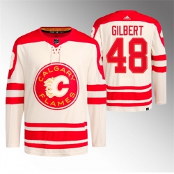 Men Calgary Flames 48 Dennis Gilbert 2023 Cream Heritage Classic Primegreen Stitched Jersey