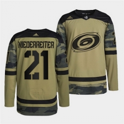 Men Carolina Hurricanes 21 Nino Niederreiter 2022 Camo Military Appreciation Night Stitched jersey