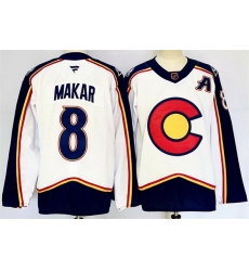 Men Colorado Avalanche 8 Cale Makar White 2024 25 With A Patch Reverse Retro Stitched Jersey