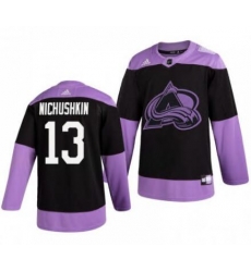 Men Colorado Avalanche Valeri Nichushkin #13 Black Hockey Fights Cancer Practice Jersey