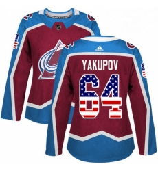 Womens Adidas Colorado Avalanche 64 Nail Yakupov Authentic Burgundy Red USA Flag Fashion NHL Jersey 