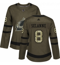 Womens Adidas Colorado Avalanche 8 Teemu Selanne Authentic Green Salute to Service NHL Jersey 