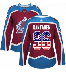 Womens Adidas Colorado Avalanche 96 Mikko Rantanen Authentic Burgundy Red USA Flag Fashion NHL Jersey 