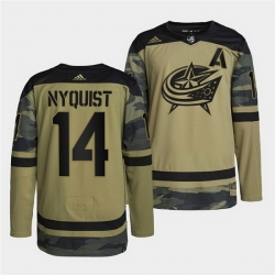 Men Columbus Blue Jackets 14 Gustav Nyquist 2022 Camo Military Appreciation Night Stitched jersey