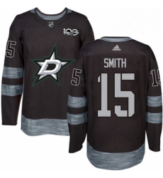 Mens Adidas Dallas Stars 15 Bobby Smith Authentic Black 1917 2017 100th Anniversary NHL Jersey 