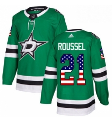 Mens Adidas Dallas Stars 21 Antoine Roussel Authentic Green USA Flag Fashion NHL Jersey 