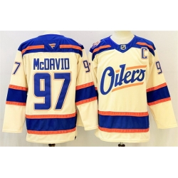 Men Edmonton Oilers 97 Connor McDavid Light Beige 2025 Alternate With C Patch Stitched Hockey Jersey