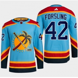 Men Florida Panthers 42 Gustav Forsling Blue 2022 23 Reverse Retro Stitched Jersey