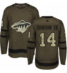 Mens Adidas Minnesota Wild 14 Joel Eriksson Ek Authentic Green Salute to Service NHL Jersey 