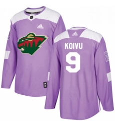 Mens Adidas Minnesota Wild 9 Mikko Koivu Authentic Purple Fights Cancer Practice NHL Jersey 