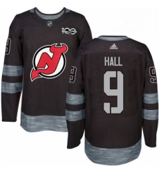 Mens Adidas New Jersey Devils 9 Taylor Hall Authentic Black 1917 2017 100th Anniversary NHL Jersey 