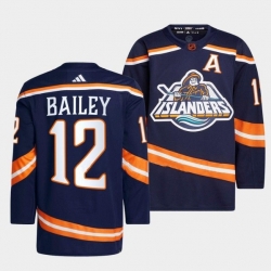 Men New York Islanders 12 Josh Bailey Navy 2022 23 Reverse Retro Stitched Jersey