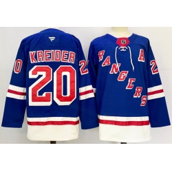 Men New York Rangers 20 Chris Kreider Royal 2024 25 Home With A Patch Stitched Hockey Jersey