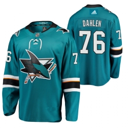 Adidas San Jose Sharks 76 Jonathan Dahlen Teal Home Authentic Stitched NHL Jersey