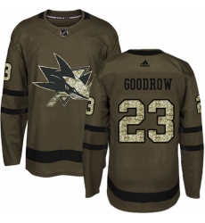 Mens Adidas San Jose Sharks 23 Barclay Goodrow Authentic Green Salute to Service NHL Jersey 