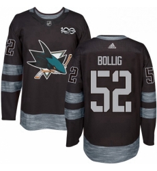 Mens Adidas San Jose Sharks 52 Brandon Bollig Authentic Black 1917 2017 100th Anniversary NHL Jersey 