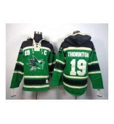 NHL Jerseys San Jose sharks #19 Joe thornton green[pullover hooded sweatshirt][patch C]