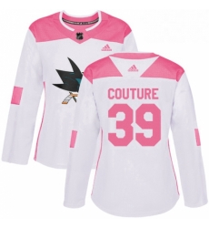 Womens Adidas San Jose Sharks 39 Logan Couture Authentic WhitePink Fashion NHL Jersey 