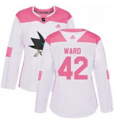 Womens Adidas San Jose Sharks 42 Joel Ward Authentic WhitePink Fashion NHL Jersey 