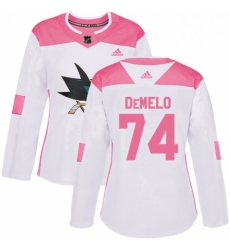 Womens Adidas San Jose Sharks 74 Dylan DeMelo Authentic WhitePink Fashion NHL Jersey 