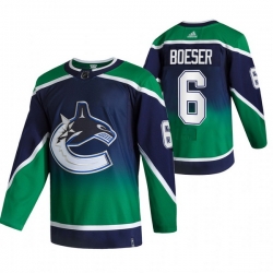 Men Vancouver Canucks 6 Brock Boeser Green Adidas 2020 21 Reverse Retro Alternate NHL Jersey