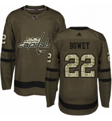 Mens Adidas Washington Capitals 22 Madison Bowey Authentic Green Salute to Service NHL Jersey 