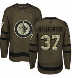 Mens Adidas Winnipeg Jets 37 Connor Hellebuyck Authentic Green Salute to Service NHL Jersey 