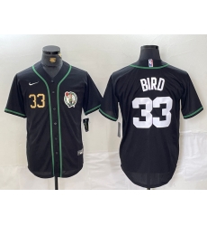 Men Boston Celtics 33 Larry Bird Black With Patch Stitched Baseball Jersey 2