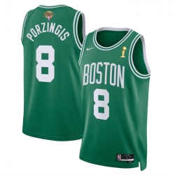 Men Boston Celtics 8 Kristaps Porzingis Kelly Green 2024 Finals Champions Icon Edition Stitched Basketball Jersey