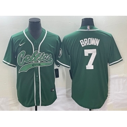 Men's Boston Celtics #7 Jaylen Brown Green With Patch Stitched Baseball Jersey