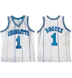 Men Charlotte Hornets 1 Muggsy Bogues White Stitched Basketball Jersey