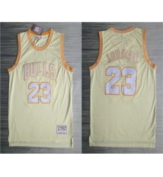 Men Chicago Bulls 23 Michael Jordan Gold Hardwood Classics Soul Throwback Limited Jersey