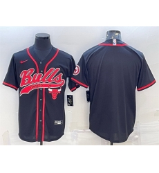 Men Chicago Bulls Blank Black Cool Base Stitched Baseball JerseyS