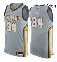 Mens Nike Cleveland Cavaliers 34 Tyrone Hill Authentic Gray NBA Jersey City Edition