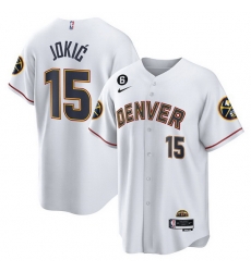 Men Denver Nuggets 15 Nikola Jokic White With No 6 Patch Cool Base Stitched Baseball Jersey