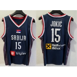 Men Team Srbija Serbia Basketball jersey Blue Nicola Jokic #15 Sewn