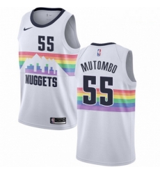 Mens Nike Denver Nuggets 55 Dikembe Mutombo Swingman White NBA Jersey City Edition