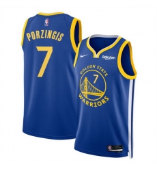 Men Golden State Warriors  7 Kristaps Porzingis Blue 2026 Icon Edition Stitched Basketball Jersey
