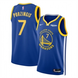 Men Golden State Warriors  7 Kristaps Porzingis Blue 2026 Icon Edition Stitched Basketball Jersey