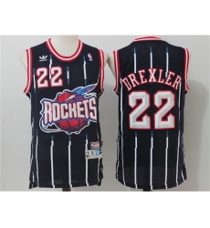 Men Houston Rockets #22 Clyde Drexler Navy Blue Hardwood Classics Jersey