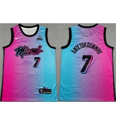 Men Miami Heat  7 Giannis Antetokounmpo Blue Pink City Edition Stitched Basketball Jersey