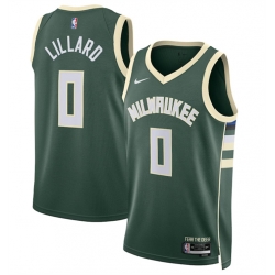 Men Milwaukee Bucks 0 Damian Lillard Green Icon Edition Stitched Basketball Jerseys